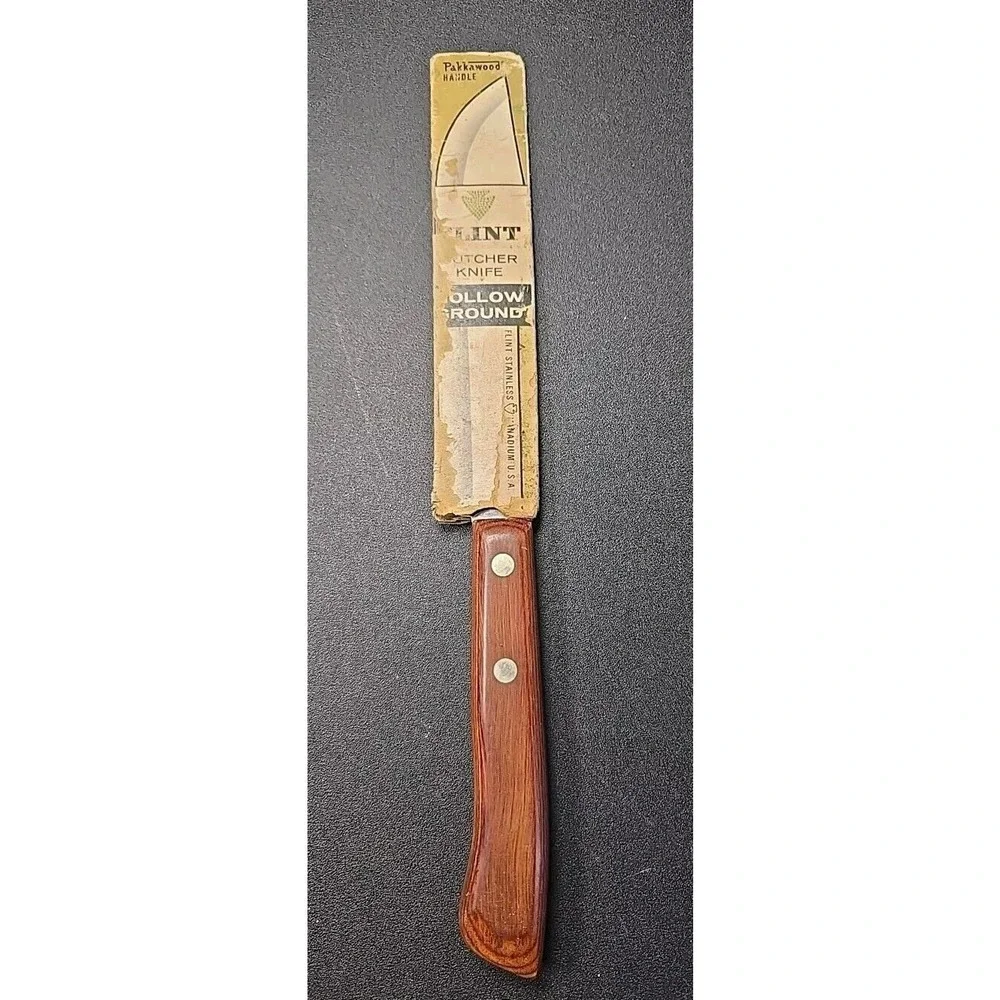 FLINT Butcher Knife Stainless Vanadium Steel USA Kitchen Utility Vintage